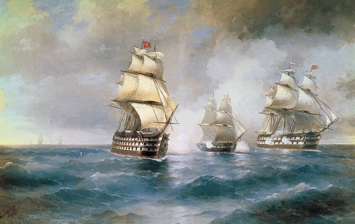 Original painting: Brig Mercury Attacked by Two Turkish Ships